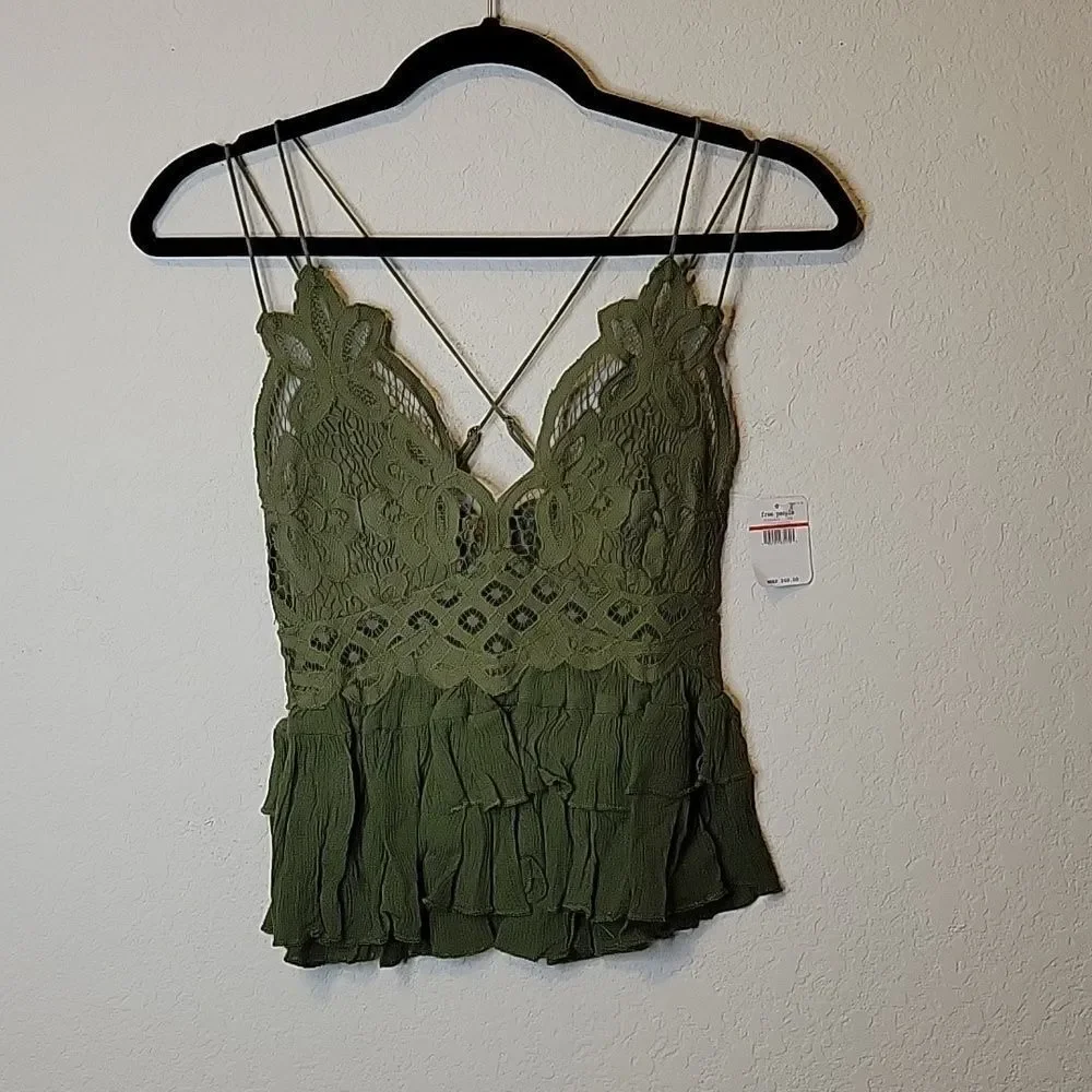 Free People Intimately Free Olive Sparrow Lace  Halter Top size XS NWT